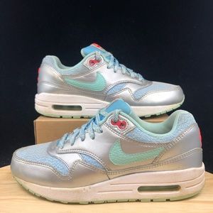 NIKE AIR MAX 1 ONE Silver Mint Sky Blue US Size 5Y Classic 653653-401 (Wmns 6.5)